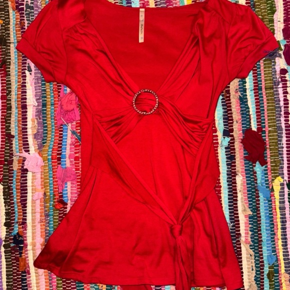 Papaya Tops - Papaya Red Blouse with Ring Detail